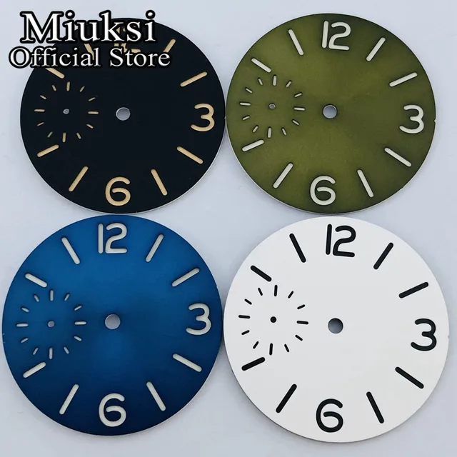 Miuksi 37mm czarno-niebiesko-zielono-biała tarcza zegarka pasuje do mechanizmu ETA 6497 lub Seagull ST3600