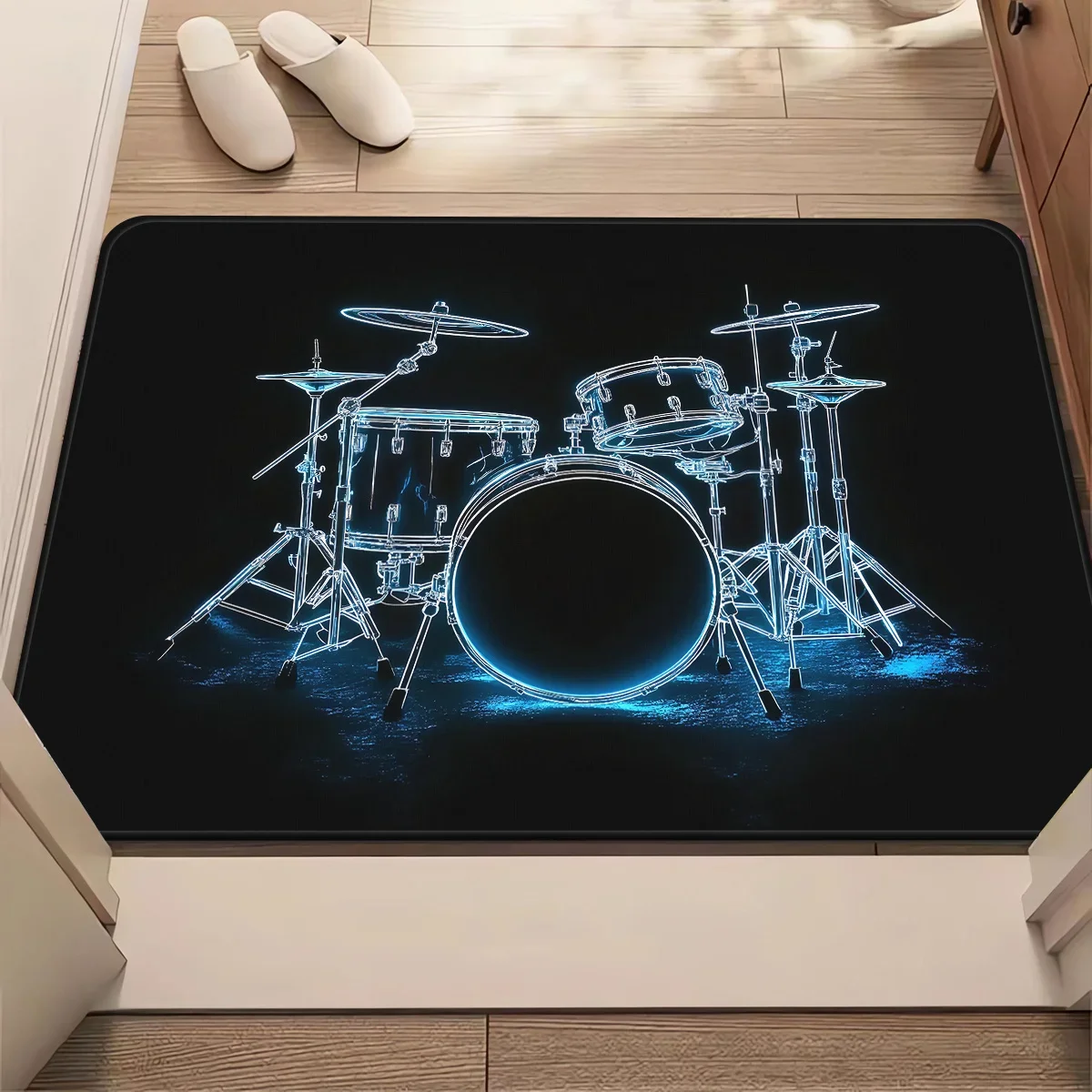 1pc Cool Drum Kit Doormat Non Slip Flannel Rug For Bedroom Living Room Entryway Music Lover