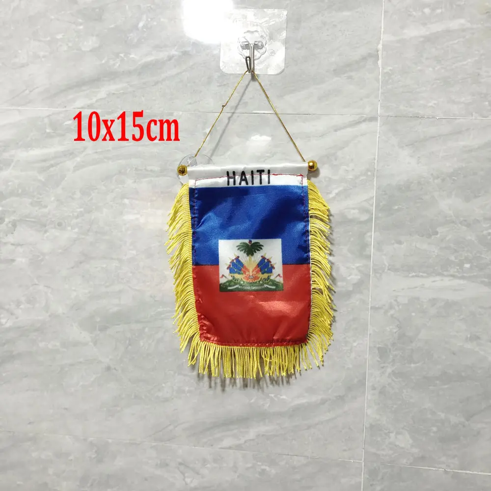 wholesale 8*10cm 10*15cm Haiti Flag Mini Double Sided penetration High Quality Blackout Cloth Hanging Flag Car Adornment