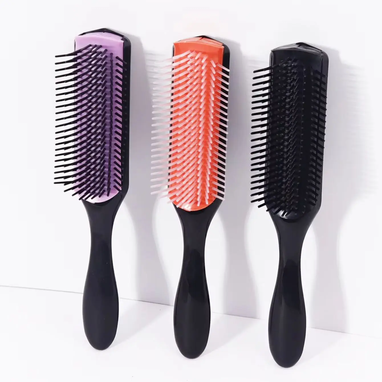 3 قطع من فرشاة تجعيد الشعر المصنوعة من النايلون متعددة الألوان مكونة من 9 صفوف، مناسبة لأنواع الشعر المختلفة وشعر مستعار حقيقي #1