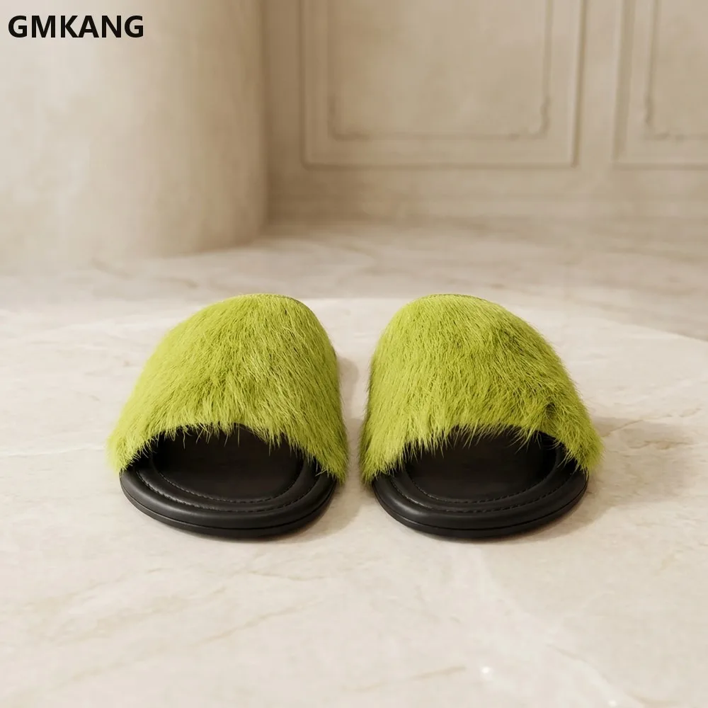 Candy Color Horsehair Slide Sandals Women Summer Open Toe Flat Mules Comfort Casual Outdoor Walking Shoes