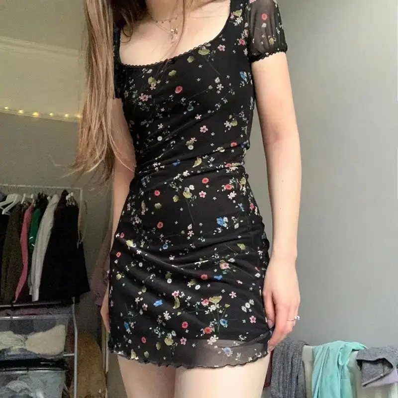 Sexy vintage 2000s renda estética vestido f e moda fena roupas flo