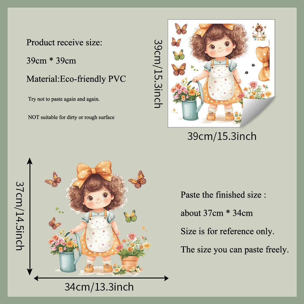 Cartoon Little Girl Flowerpot Wall Sticker Kids Room Background Decor Eemovable Mural Bedroom Decoration Self-adhesive Paster