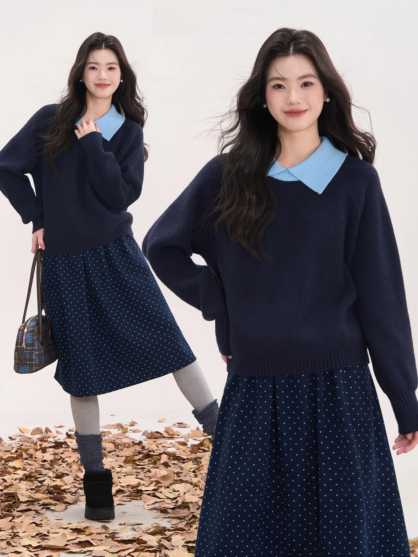 

Романтичный вязаный свитер с отложным воротником для женщин, повседневный базовый слой, осенне-зимний, свободный крой, удобный, мягкий, из смесового полиэстера