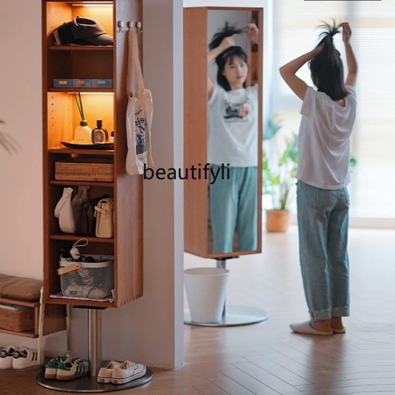 Rotary Mirror Cabinet Solid Wood Full-Body Mirror Cabinet with Ease