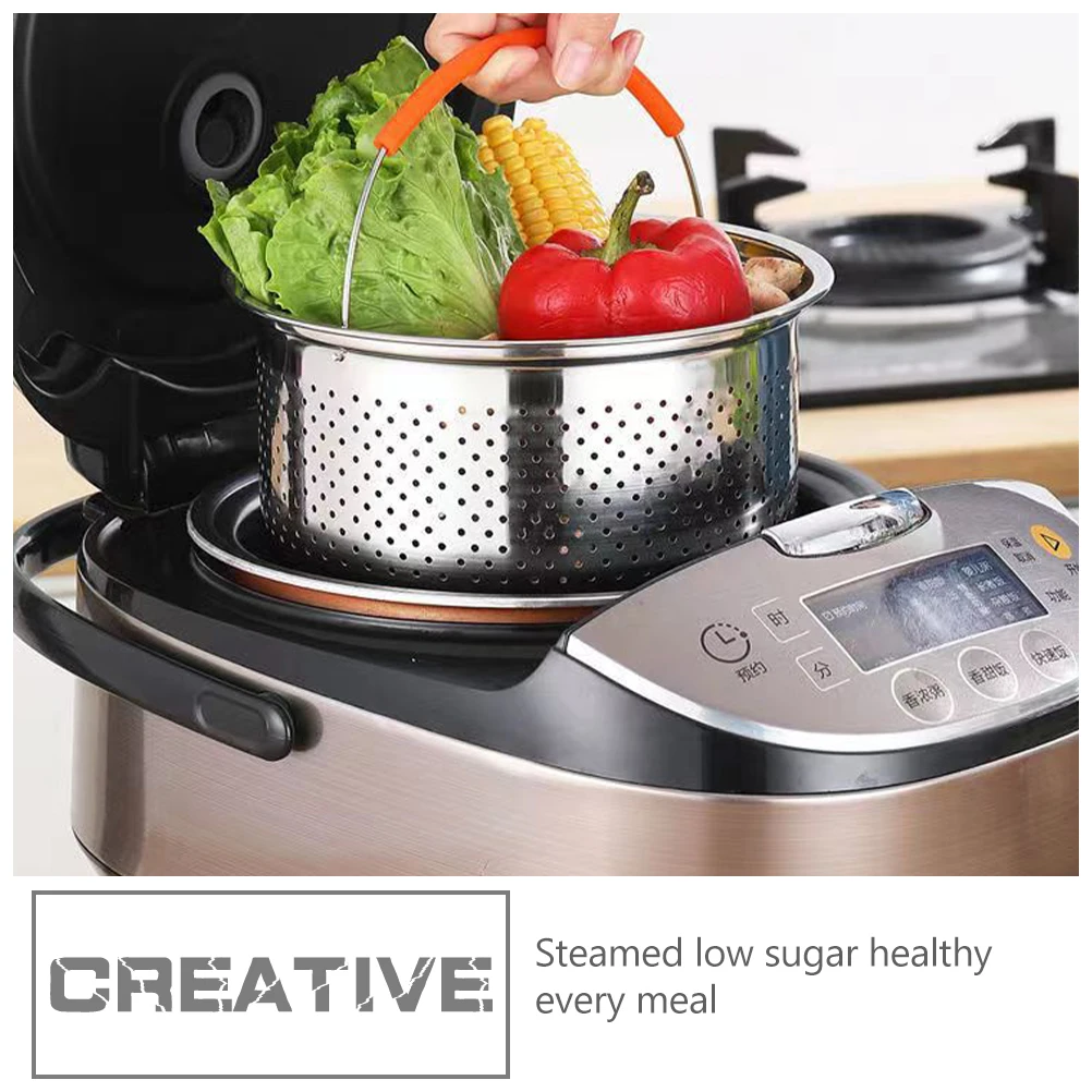 

3PCS Stainless Steel Steamer Basket for Rice Cooker Drainable Vegetable Stand Holes Ventilation Anti Design Compatible