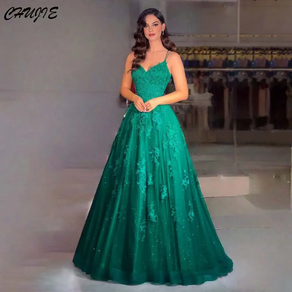 

Full Appliques A line Pleat Prom Dress For Woman V Neck vestidos de noche Floor Length Wedding Evening Dress 2025 Customized