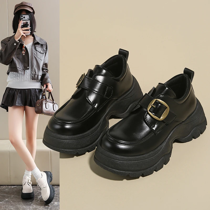 

Platform loafers, Mary Jane small leather shoes, versatile British-style vintage shoes for women, Z611