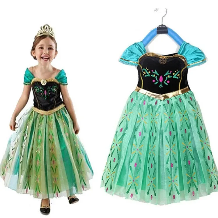 Beautiful Frozen Princess Dress Cute Girl Puff Dress Festival Cosplay Atmosphere Decoration kids Dress Birthday Gift Clothing