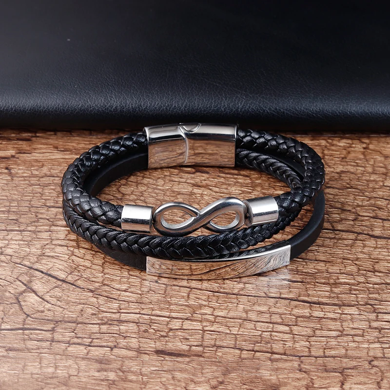 Classic Double-layer Accessories Specially Designed Stainless Steel Men\'s Leather Bracelet Multi-Color Combination Surprise Gift
