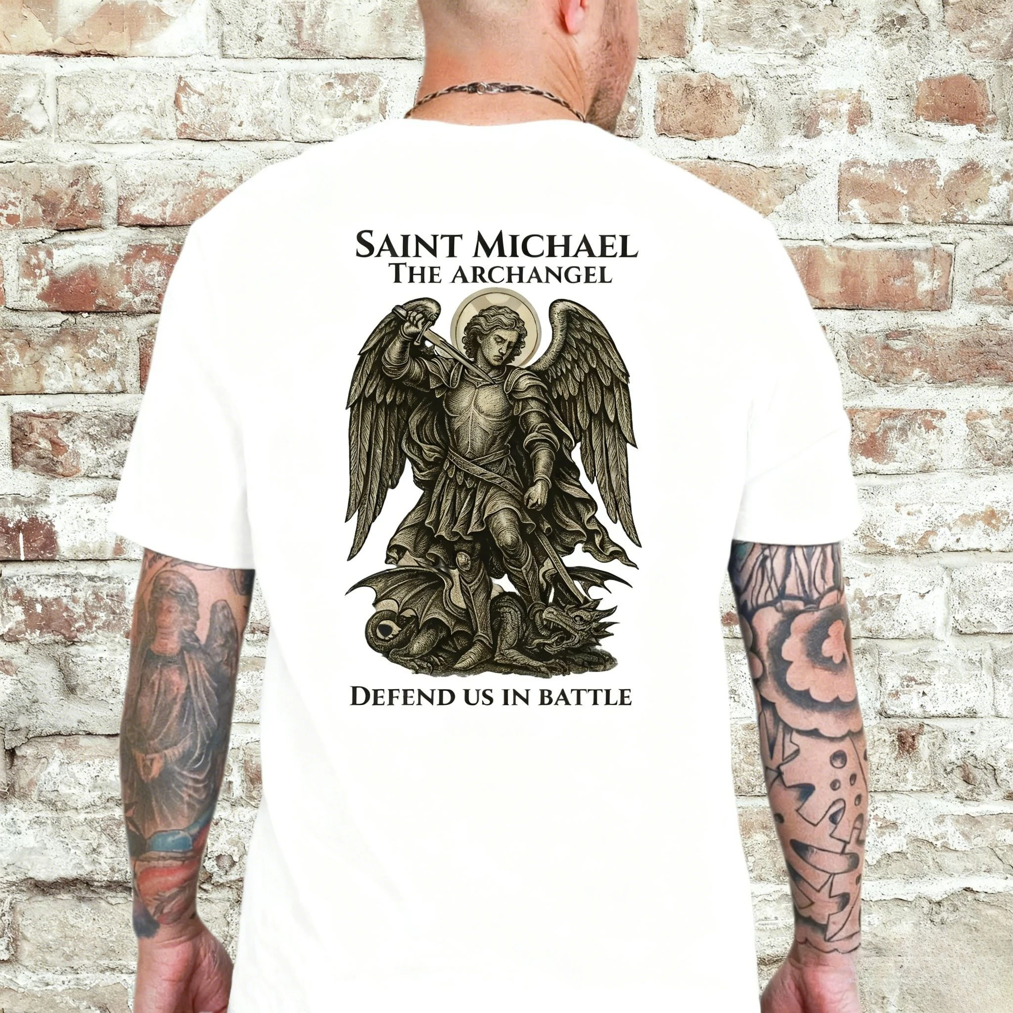 Saint Michael The Archangel T-Shirt Catholic Warrior Spiritual Armor Tee Men Clothing Comfortable