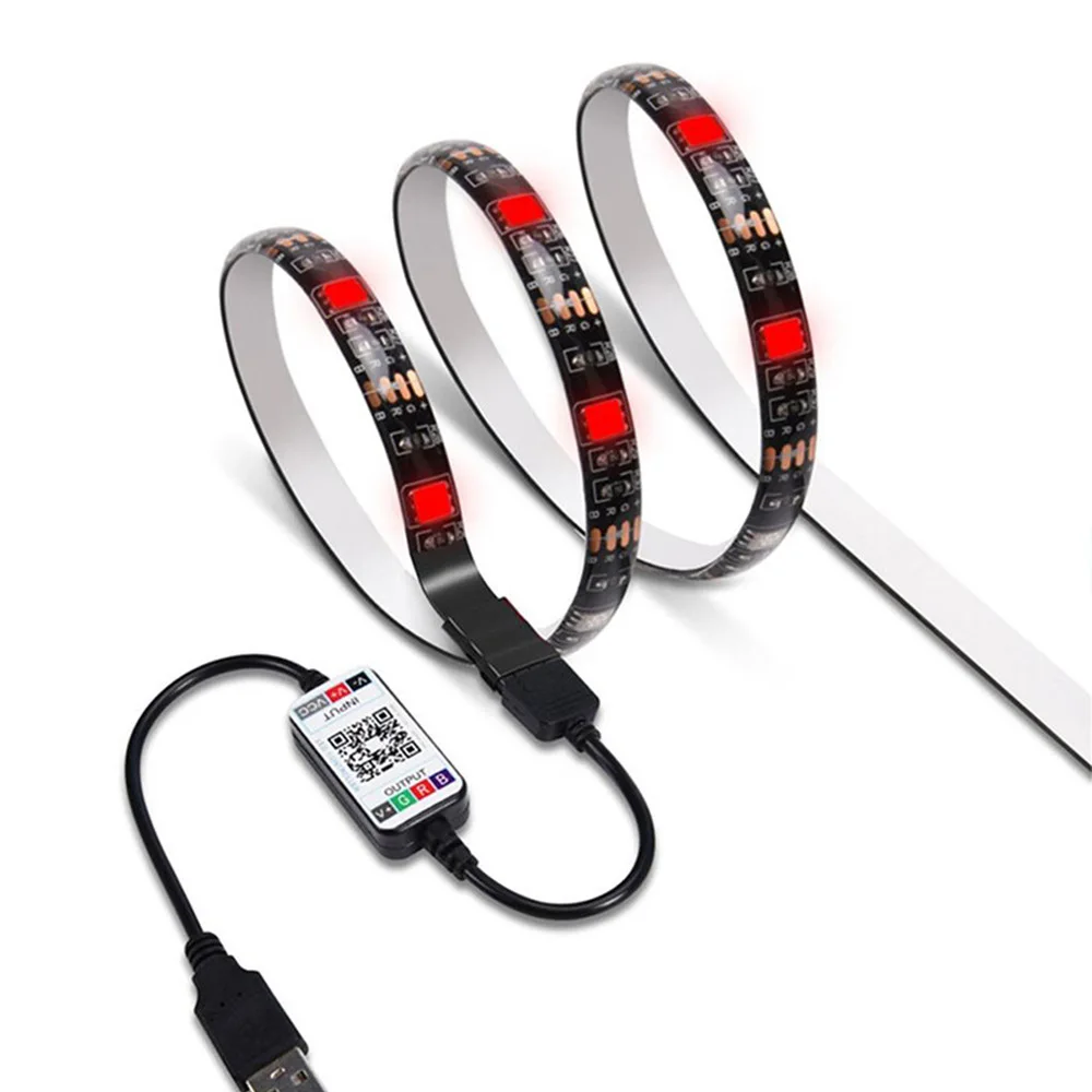 Ensemble de bandes lumineuses LED avec télécommande colorée, Bluetooth, 5V, 0.5M/1M/2M/3 4 5M, éclairage d'ambiance de fond de télévision, 5050RGB