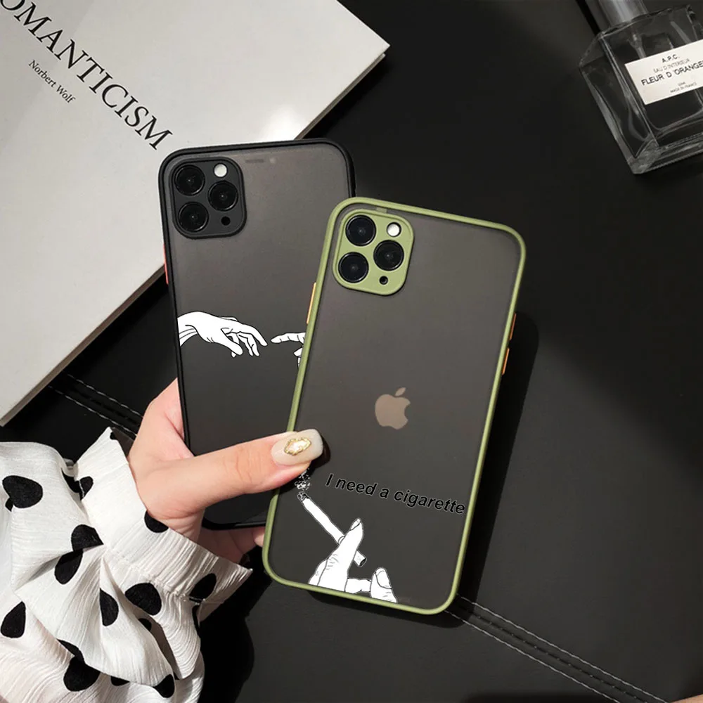 Matte Phone Case for iphone 14 15 Pro XS Max 13 8 7 Plus 12 11 XR X SE Girl Gesture God Finger Line Art Translucent Funda Shell