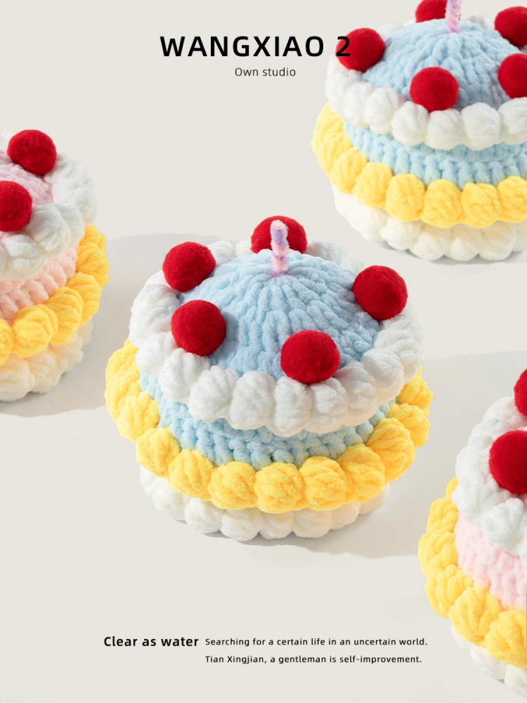 

Hand Crocheted Ice Strip Birthday Cake Decoration Friend Memorial Gift Finied Product WANGXIAO 2 Cake Decoration Accories