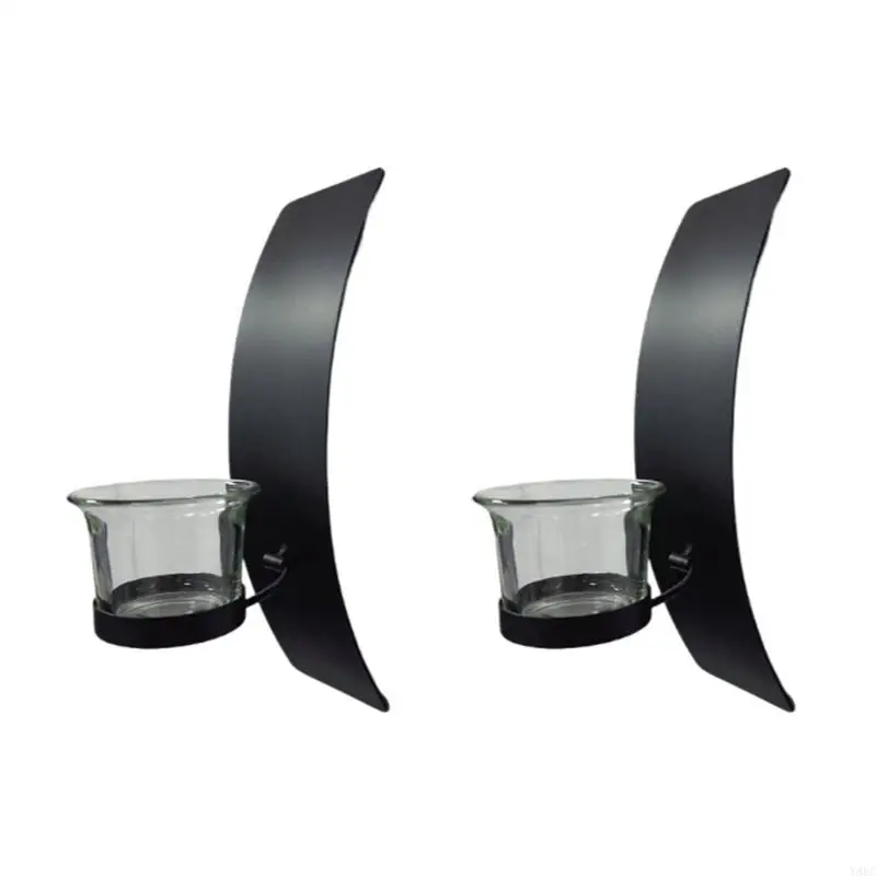 

Y88C 2Pcs Black Wall Mounted Sconces Iron Art Design Glass Cup Wedding Decors