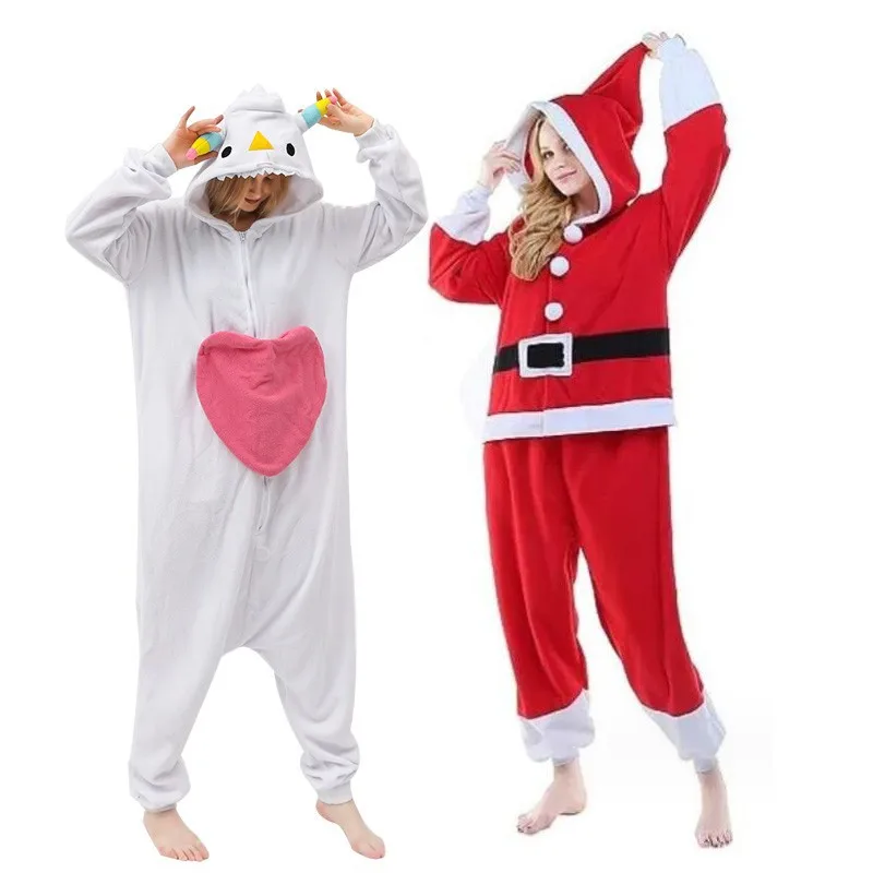 Birthday Party Santa Claus Cartoon One Piece Pajamas Fleece Elf Mascot Costumes Animal Performance Set