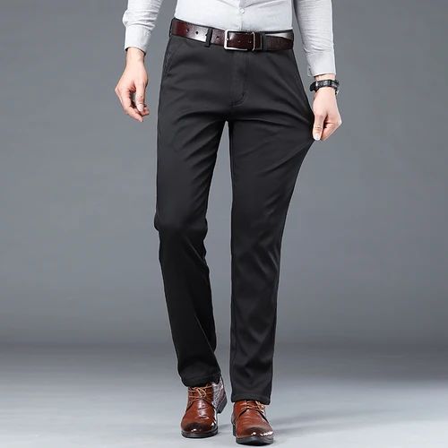 Imagen 2 del producto Pantalones informales de algodón fino y suave de alta calidad, ropa para hombre, pantalones rectos de oficina para negocios, pantalones caqui verdes y negros, marca masculina