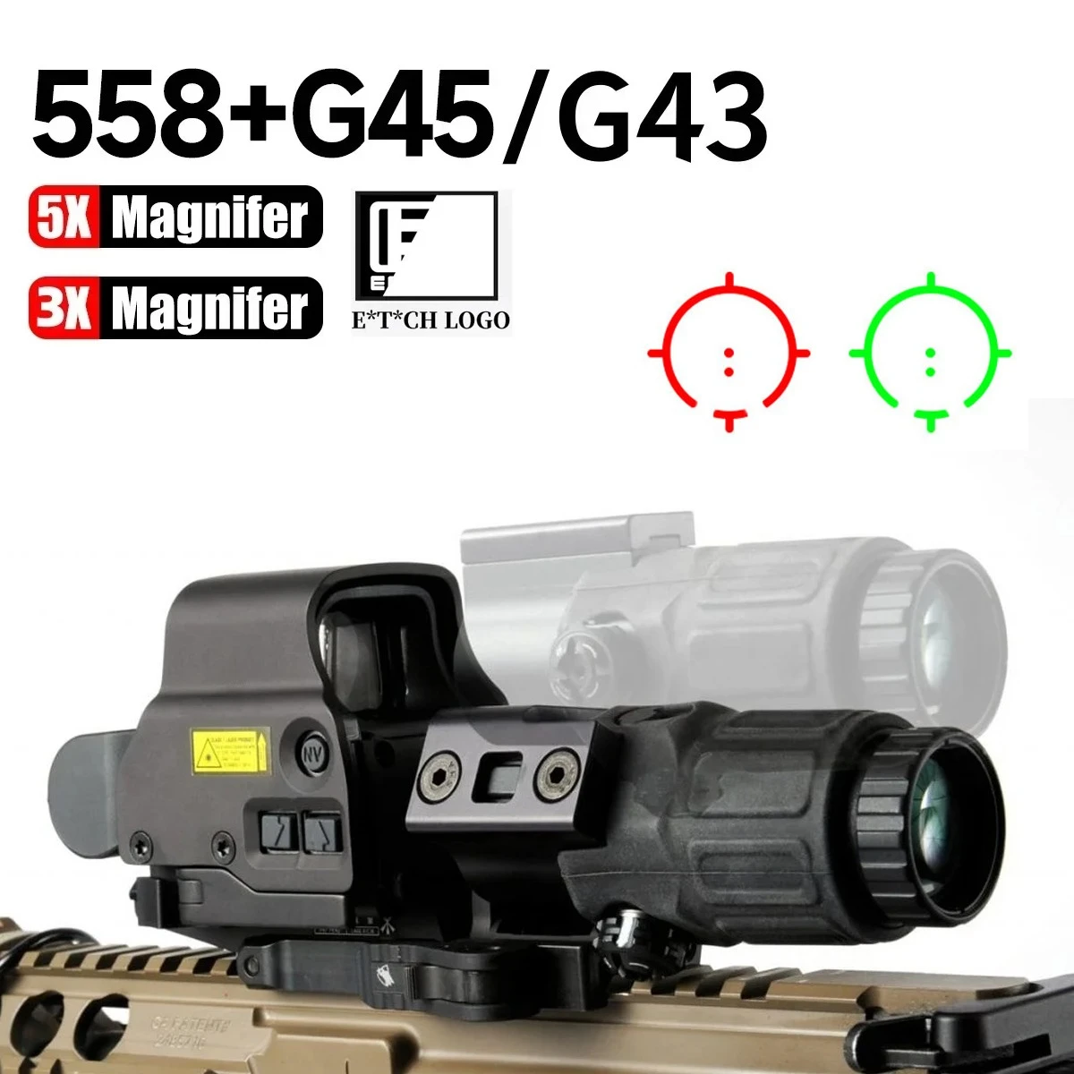 

Eot*ch 558 G43 Лупа Голографический прицел Складная боковая откидная лупа G45 5X для тактического рефлекторного прицела 558 553