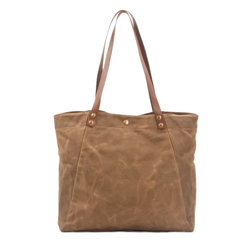 Retro waterproof soft wax canvas women's handbag, tote bag, shoulder bag, men's large capacity wrinkled duffel bag, shopping bag
