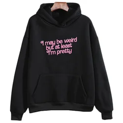 Barbenheimer Hot Pink Hoodies I Am Pretty Letter Print Sweatshirts for Women Casual Long Sleeve Fall Pullovers Female Clothing