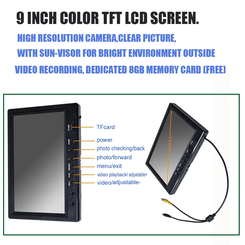 WP9600A Telecamera per endoscopio per condutture 9 "LCD Telecamera per ispezione tubi di scarico fognario 23mm regolabile 12 LED Visione notturna Cavo 20/30/50M