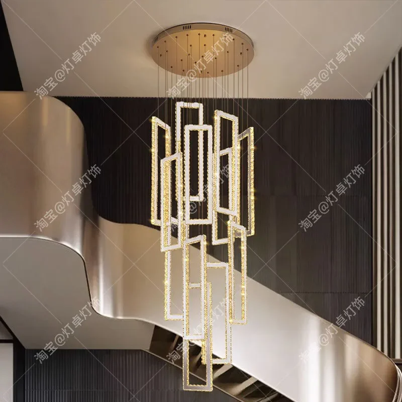 Luxury Crystal Chandelier for Rotating Staircase Villa Duplex Hotel Engineering Light Long Pendant Lamp for Living Room