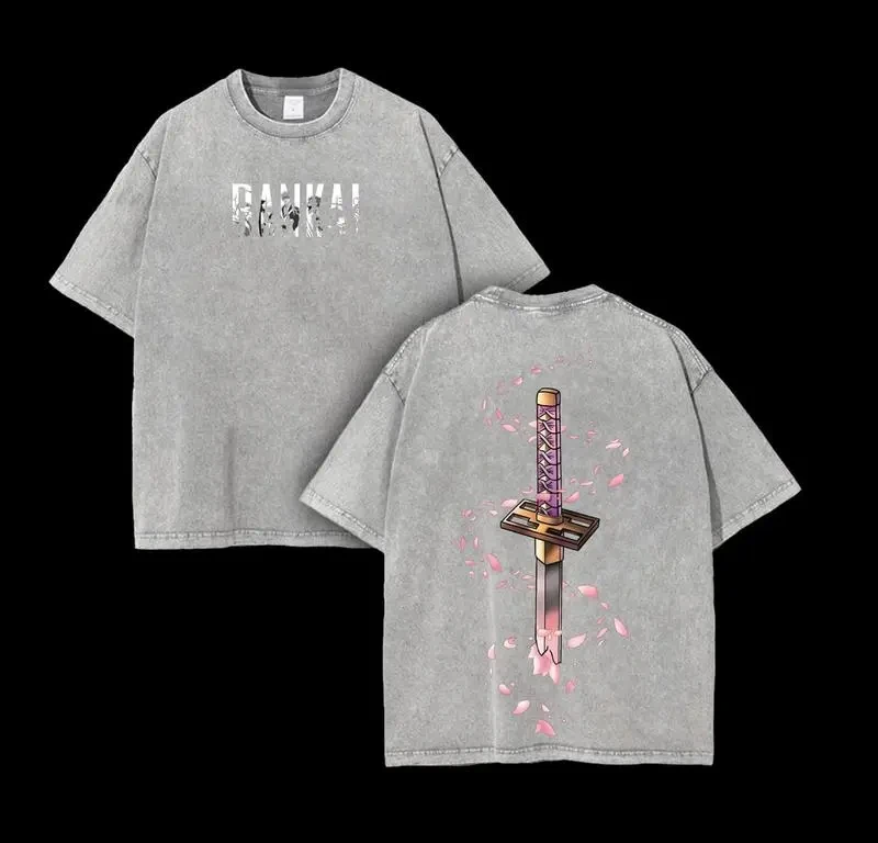 BLEACH Kuchiki Byakuya Anime T-shirt For Men Women Clothing Vintage Hip Hop Y2k Washed Tshirt Summer 100% Cotton Tees Tops
