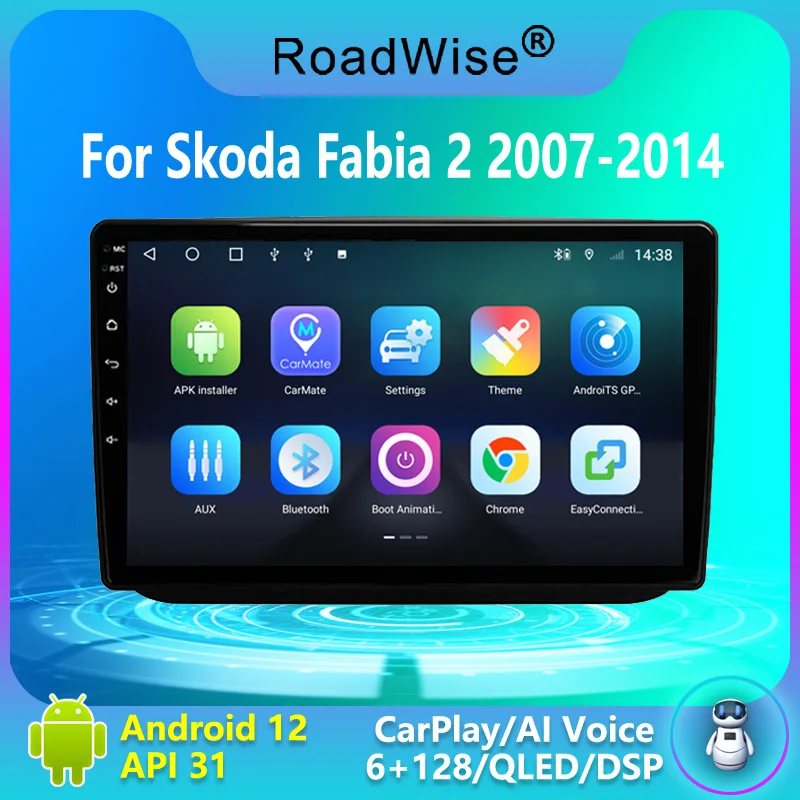 

Автомагнитола Roadwise 2 din, мультимедийный плеер на Android для Skoda Fabia 2 2007 2008 2009-2012 2013 2014 4G Wifi GPS DVD BT, Авторадио