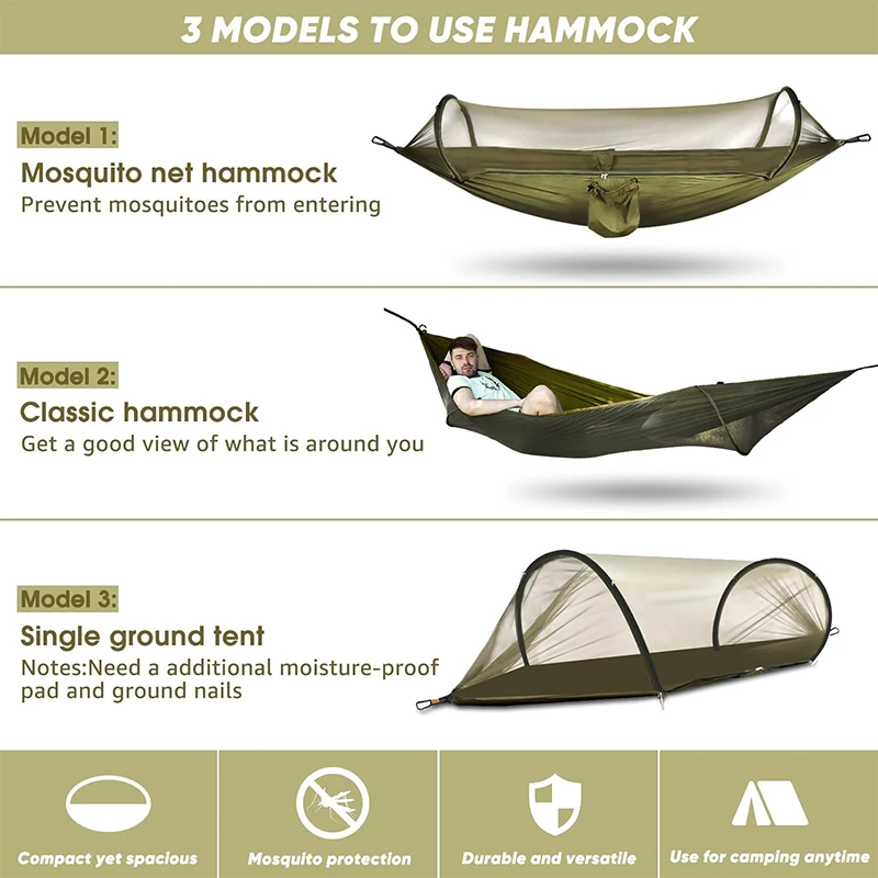 Outdoor Camping Hammock with Mosquito Net Automatic Quick Opening Hanging Hammocks Fabric Hanging Sleeping Bed camping supplies - view 3