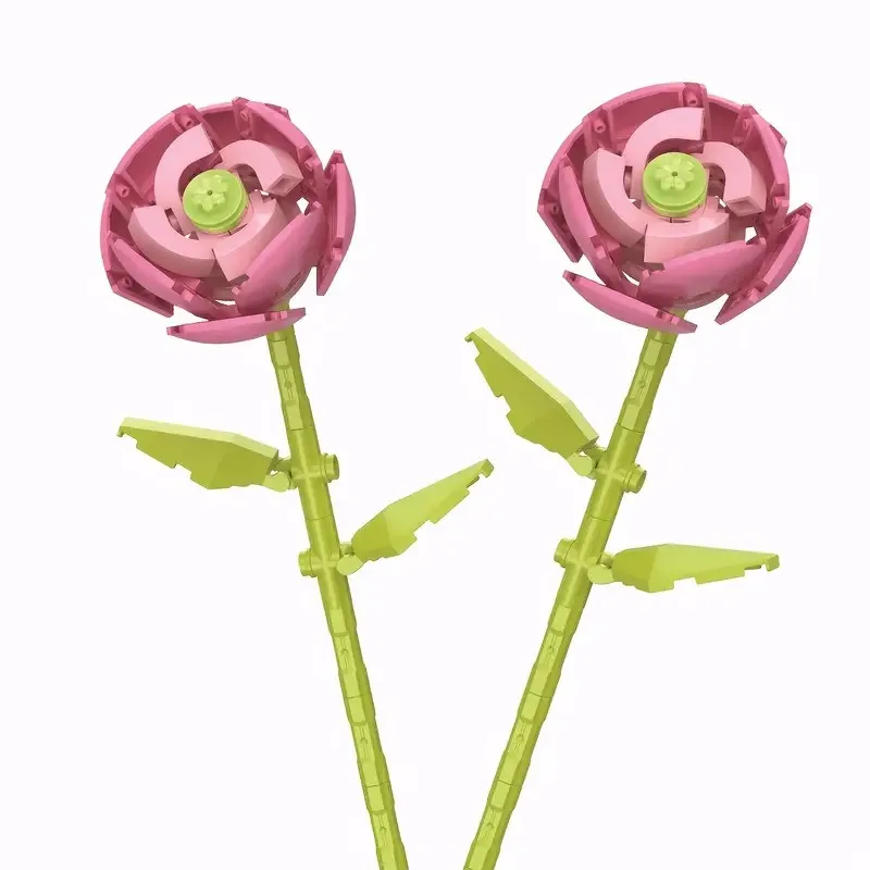 

2 шт. розовые строительные блоки, гвоздики, цветы, АБС-материал, образовательная игрушка для самостоятельной сборки, настольный художественный декор, подарок для девочек