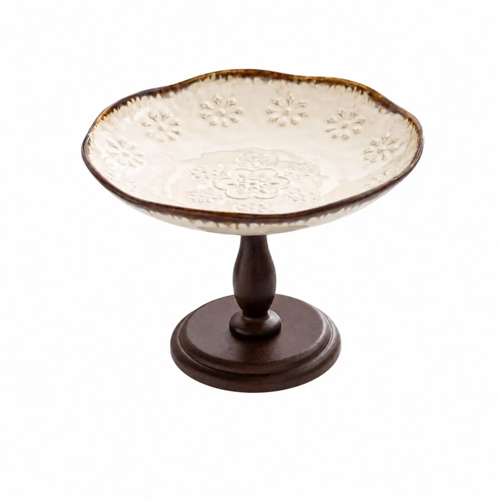 Industrial Style Pedestal Fruit Dish Ceramic Tray with Wide Base for Fresh Fruit Pastry Table Serving