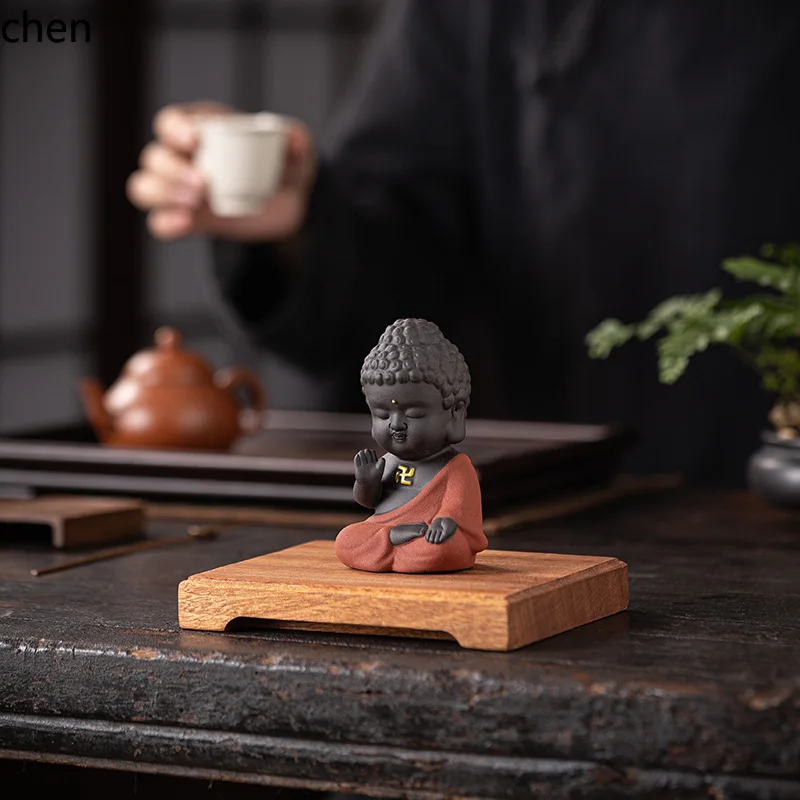 Cz1 tea pet ornaments boutique can raise colored pottery purple sand small tathagata buddha tea tray accessories tea ceremony
