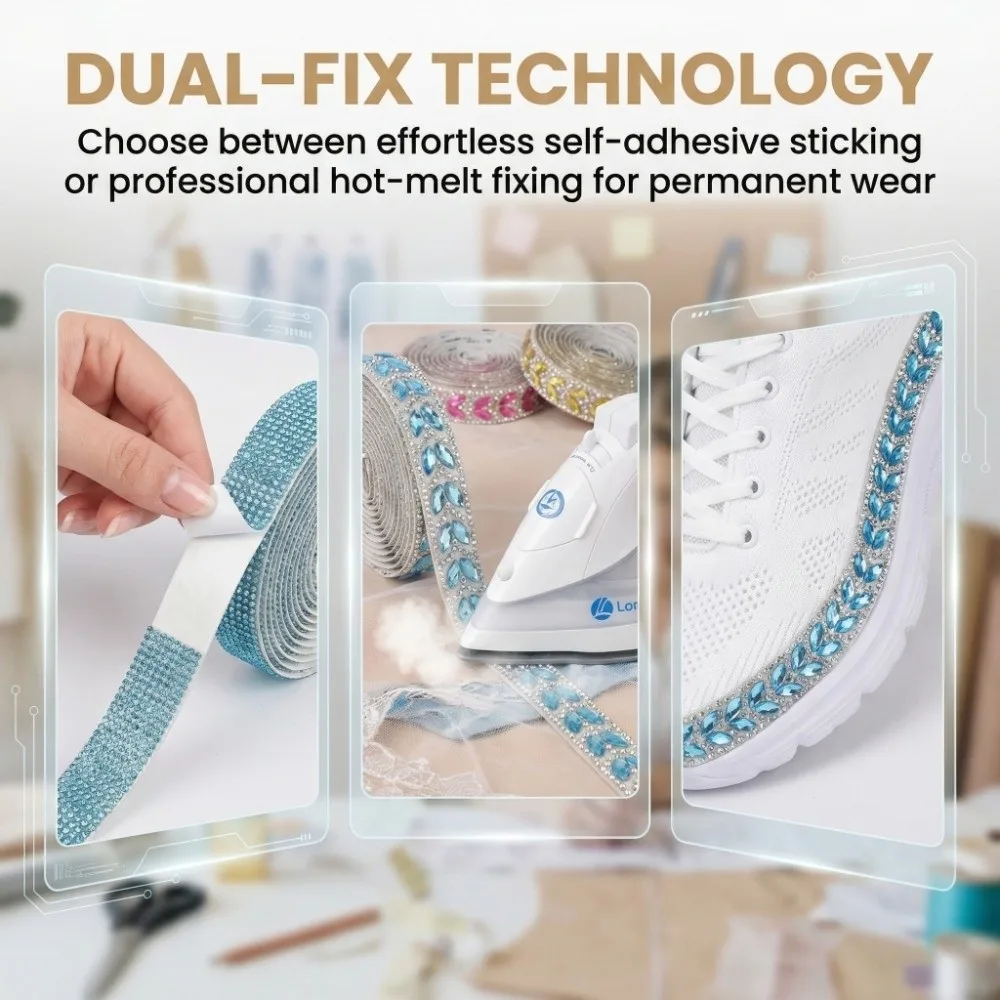 

1 Yard Rhinestone Ribbon Hot Melt AB Color Hot Fix Rhinestone Self Adhesive DIY Craft Rhinestone Trim Clothing Accessories