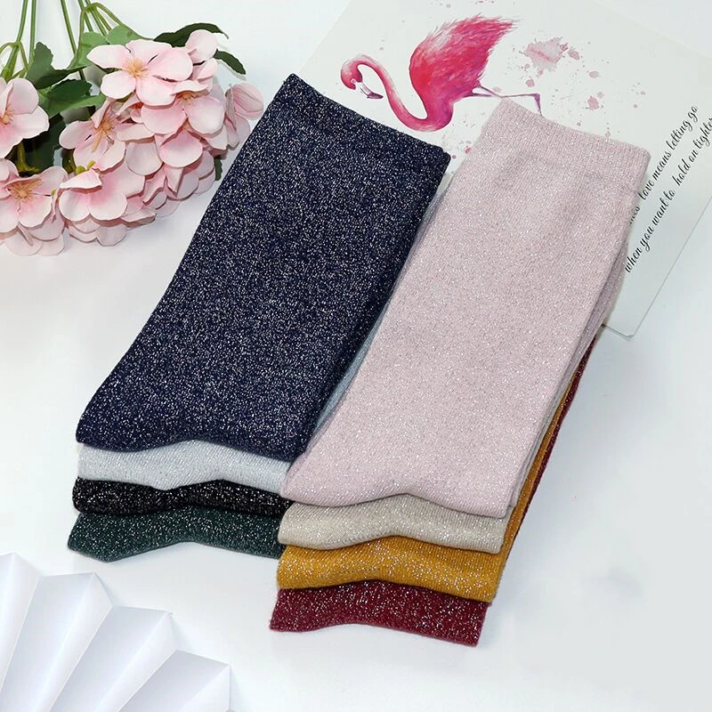 Korean fashion gold and silver knitted women's socks summer trend breathable thin color bright high-quality cool socks
