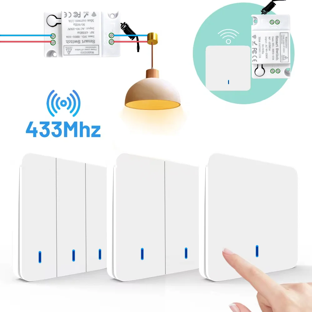 

RF 433MHz Wireless Light Switches AC 90V 110V 220V Remote Control Transmitters Relay Receiver Wall Panel Switch For LED Lamp