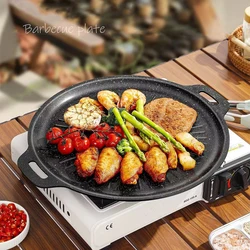 34CM Outdoor BBQ Grill Pan Non Stick Baking Tray Korean Barbecue Roastig  Grill Plate Camping Pot Frying pan Kitchen Cookware