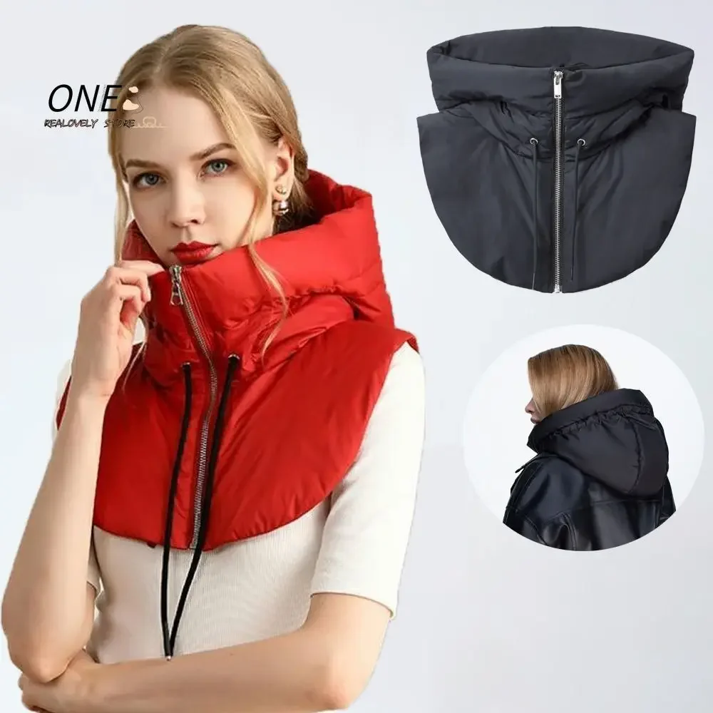 Ultralight Down Hooded Hats Drawstring Zippper Coat Short Tank Top Removable Neck Cover Turtleneck Fake Collar Unisex