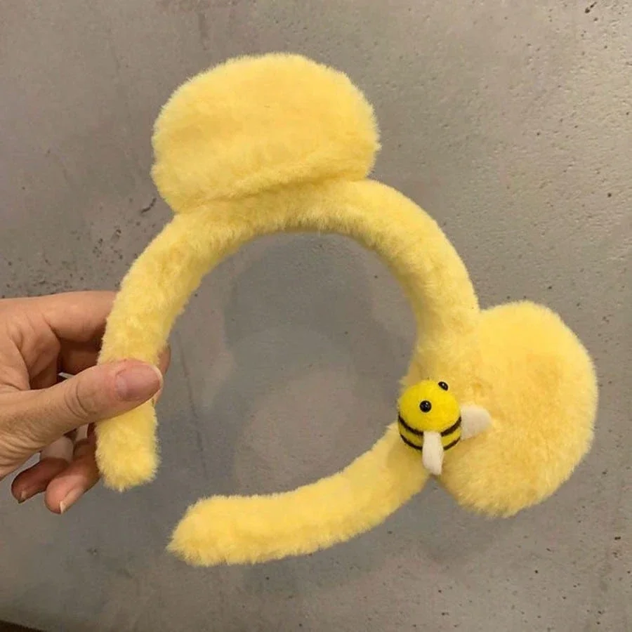 

Cute Plush Bear Ear Headband With Bee Decor For Women Fashion Hair Accessory