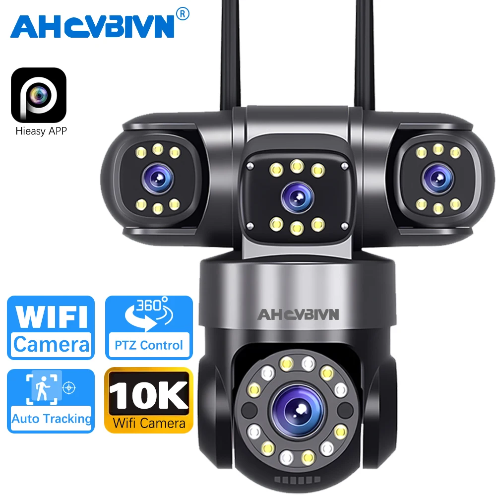 

16X Zoom 10K 20MP Home Security Outdoor WiFi Camera 4 Lens 4 Screen 360° CCTV Wireless Surveillance PTZ Cam Security Protection