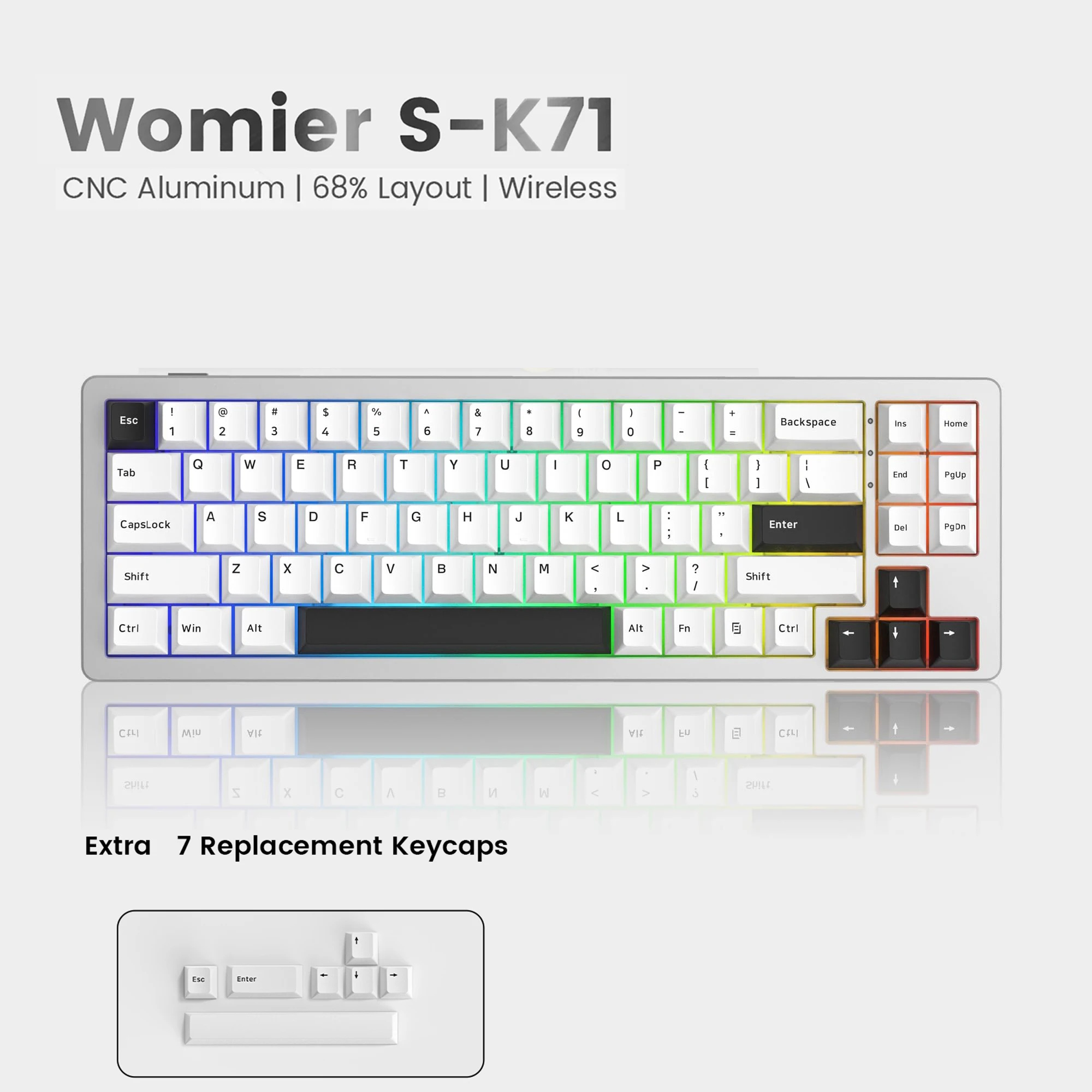 

Womier S-K71 WOB Tri-Mode 68% Bluetooth Wireless Mechanical Gaming Keyboard Aluminum Alloy Hot Swappable for Mac WIN Red Switch