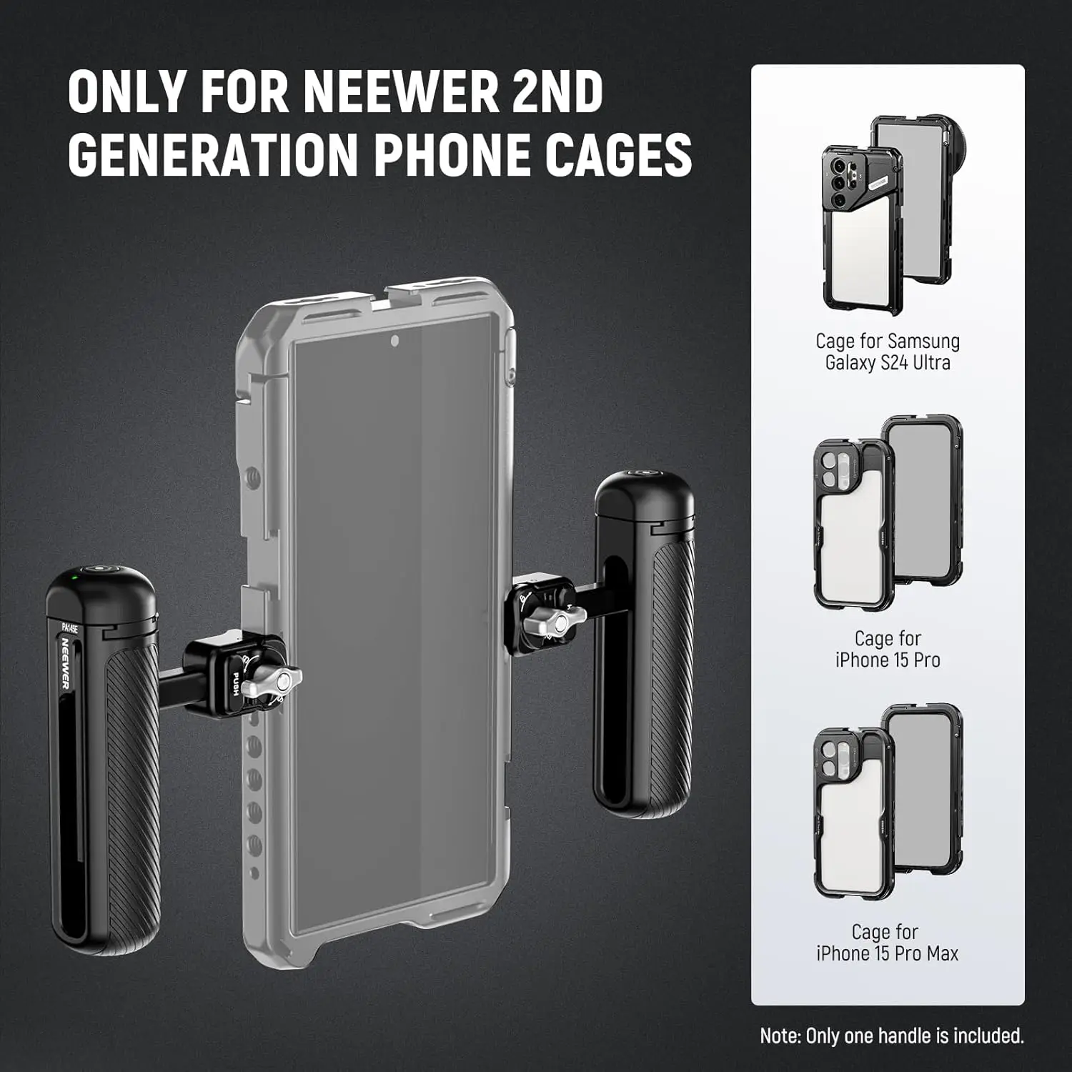 Быстросъемная боковая ручка NEEWER Bluetooth для iPhone 16 Pro/16 Pro Max Xiaomi 15 Ultra Galaxy S25 Ultra, клетка для телефона