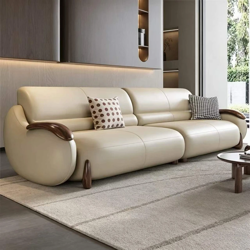 Living Room Straight Row Simple Leather Art Sofa Modern Spacious And Comfortable Leisure Sofa Muebles De Salon Furniture