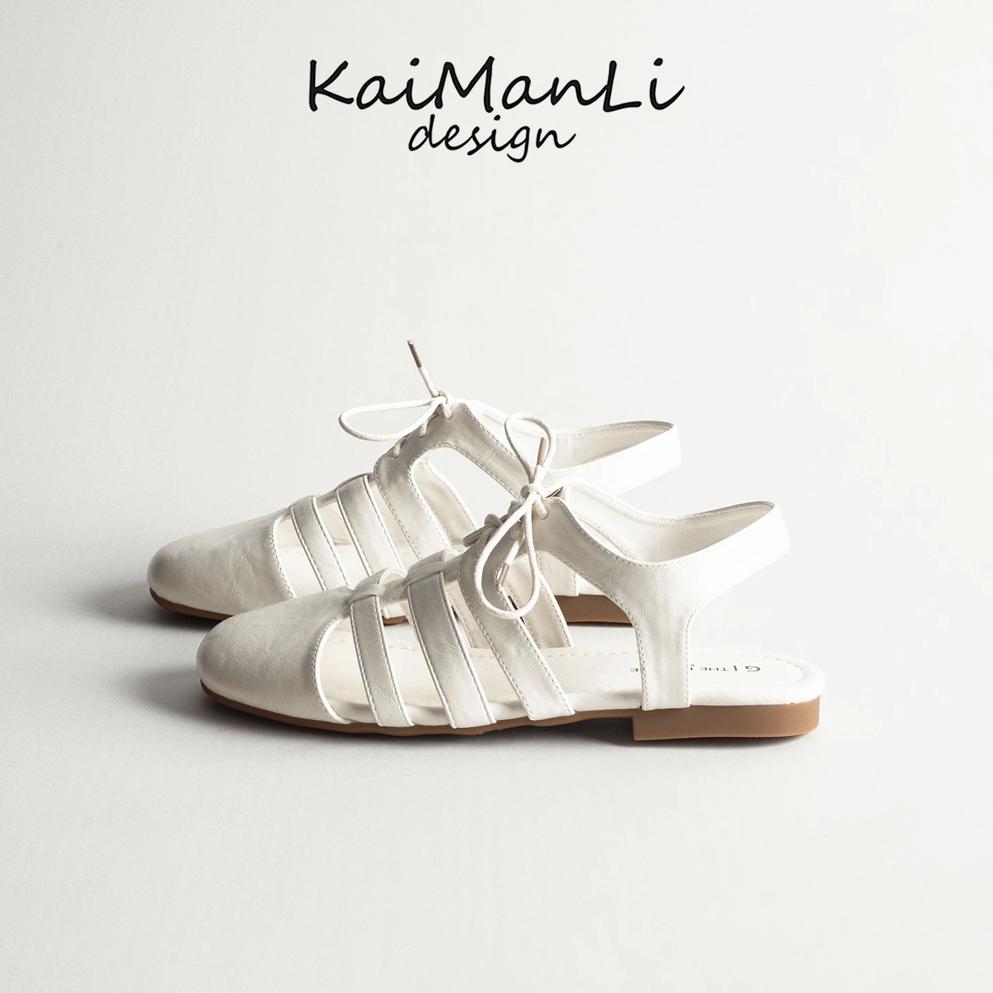 

Genuine Leather Roman Style Sandals Women's Flat Bottom Cage Toe Knotties Summer Casual Low Heel Crossbody Sandals