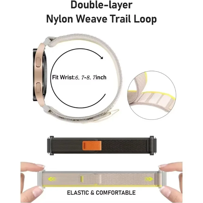 20/22mmトレイルナイロンループストラップ Samsung Galaxy Watch 7 FE 6 5 4 40mm 44mm対応 通気性ブレスレット Huawei Watch 5 GT5-4-3 Pro 46mm対応