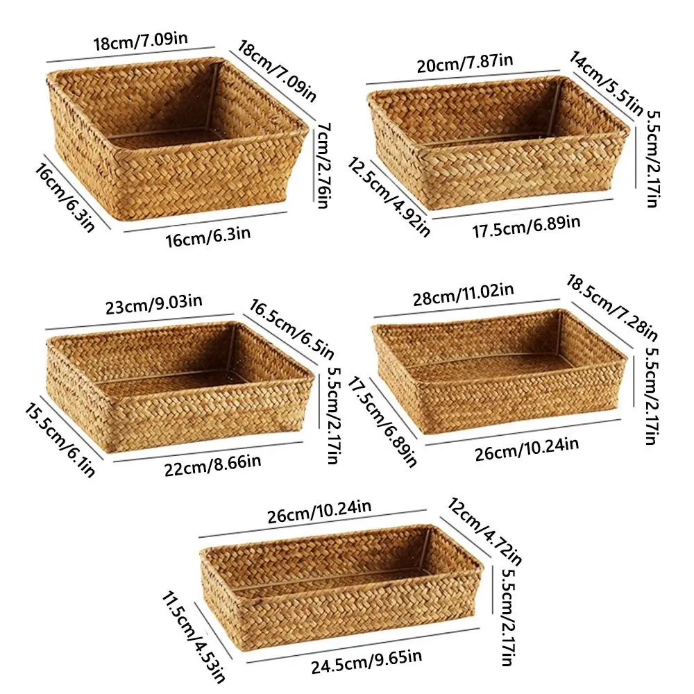 Woven Pattern Storage Basket Grass Vegetables Candy Snacks Desktop Sundries Box Home Decoration Rectangle Display Basket