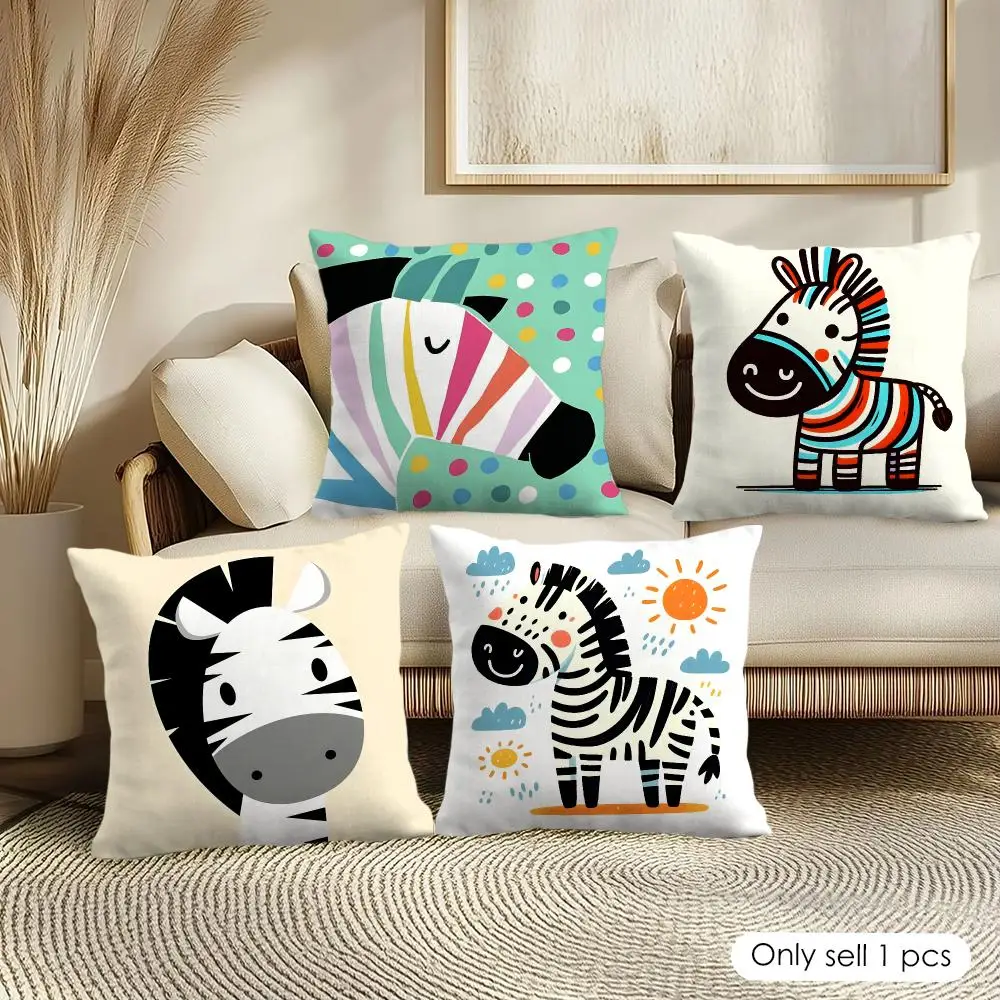 Cute Zebra Animal Art Cushion Cover Soft Short Plush Pillow Cover Smooth Cozy Texture Aesthetic Cushion Case Home Decor