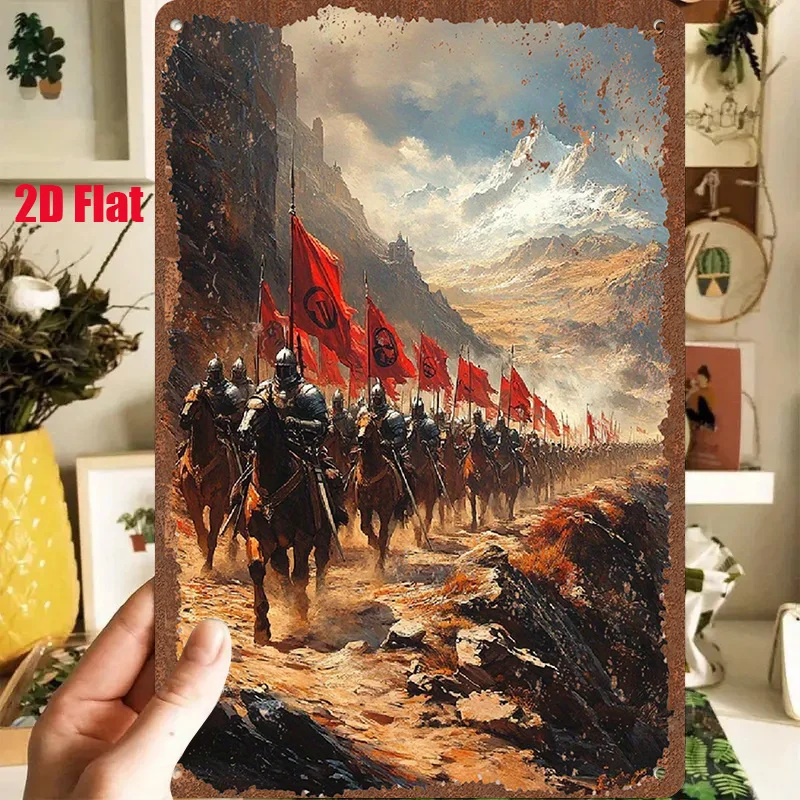 2D Flat - 1pc of 2D Flat Metal Sign Featuring The 'Knight'S March' Artwork, Measuring 20.32X30.48 cm Or 20X30 Centimeters. It De