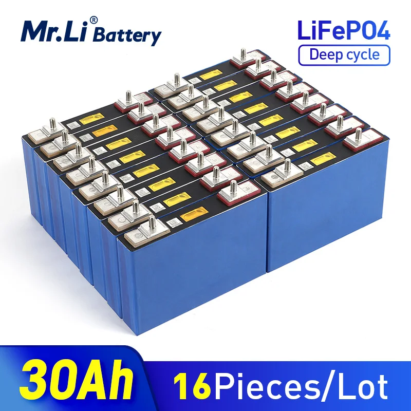 

Mr.Li 16PCS LiFePO4 Battery Cell 3.2V 30Ah Lithium Iron Phosphate Deep Cycles For Diy 12V 24V 36V 48V Wind Power System RV Car