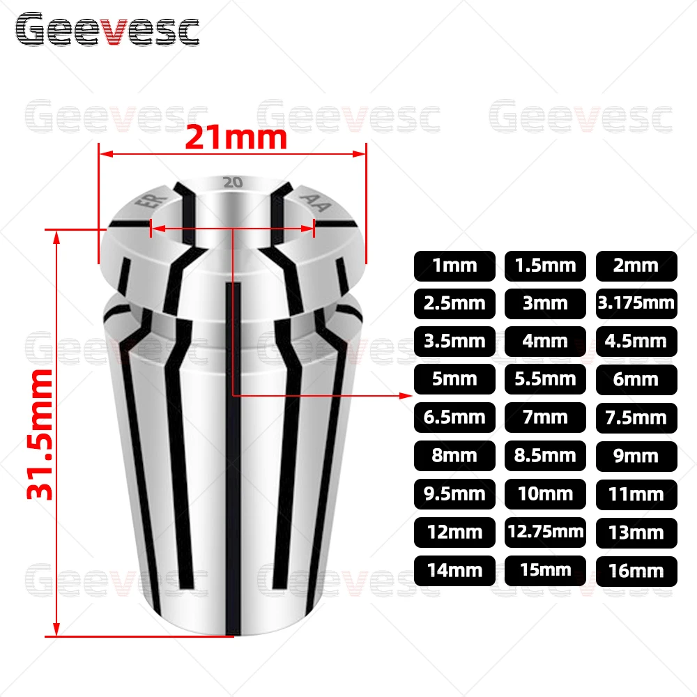 High Precision ER20 Spring Collet 1mm-13mm UP AA ER Collet Chuck Tool Holder ER20 Spring Collet ER20 Collet Chuck 14mm 15mm 16mm