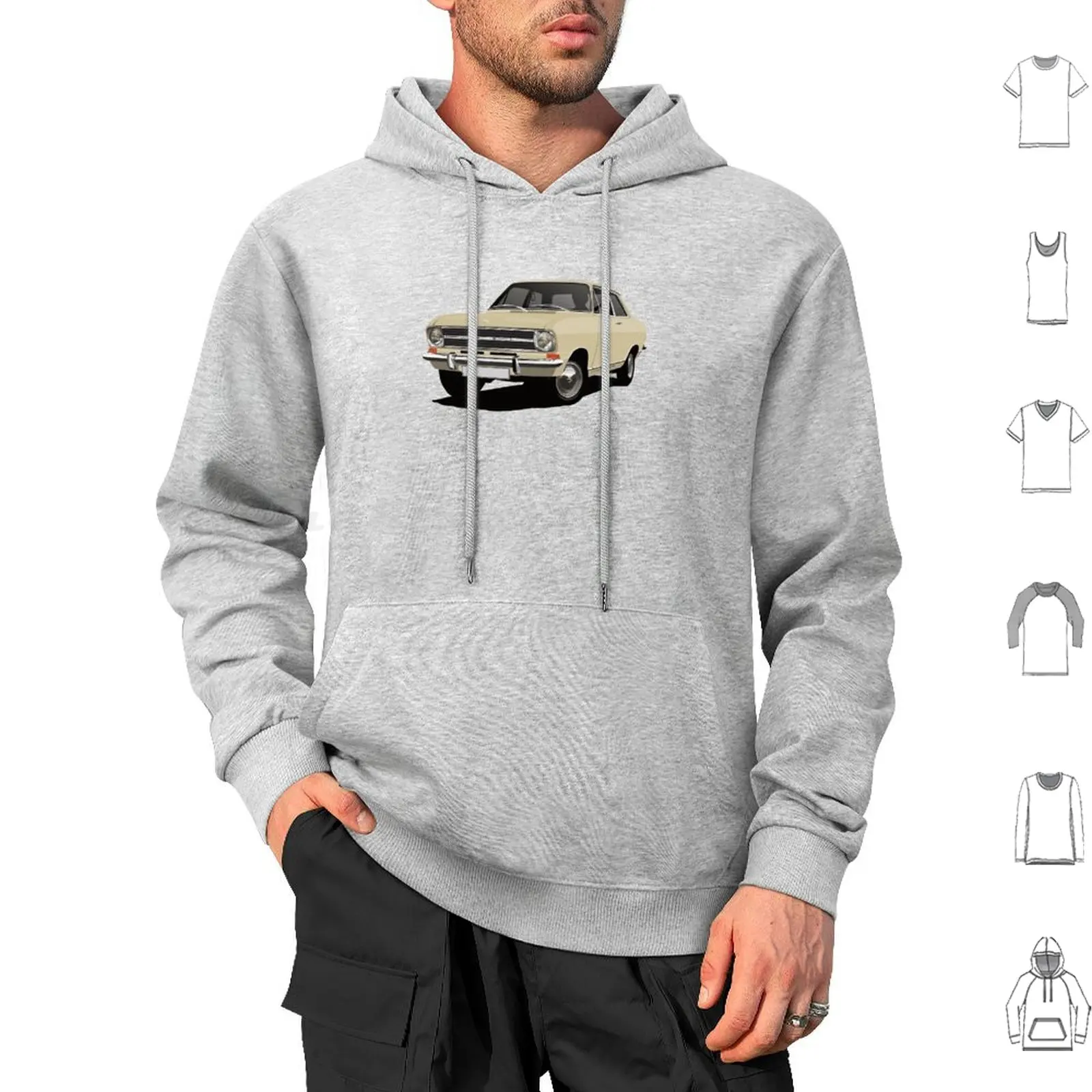 Beige Kadett B Sedan-Illustration Hoodie cotton Long Sleeve Knappidesign German Cars Automobiles Automobile